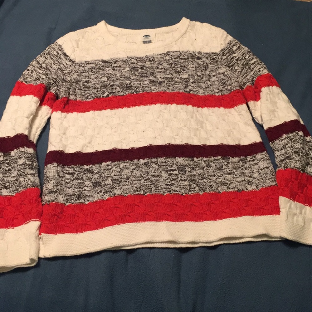 Striped cable knit sweater